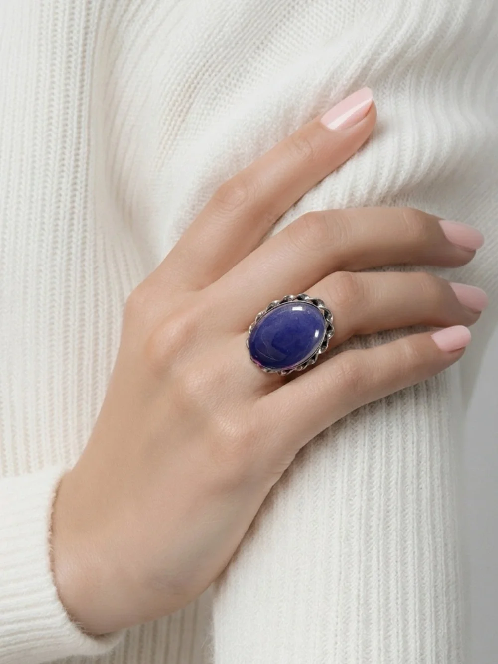 Handmade Lapis lazuli gemstone ring silver plated stamped 925 size 8.5